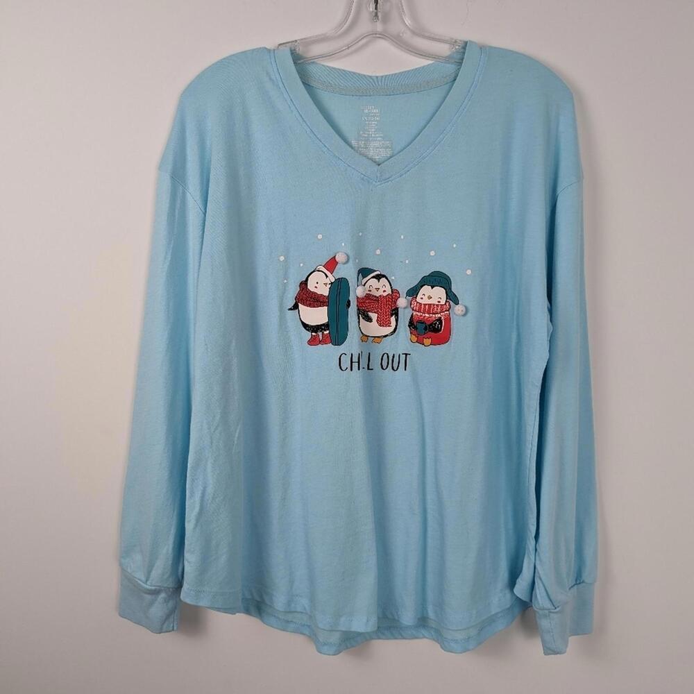 Secret Treasures Aqua Blue Penguin Graphic Pajama Top Sz XL